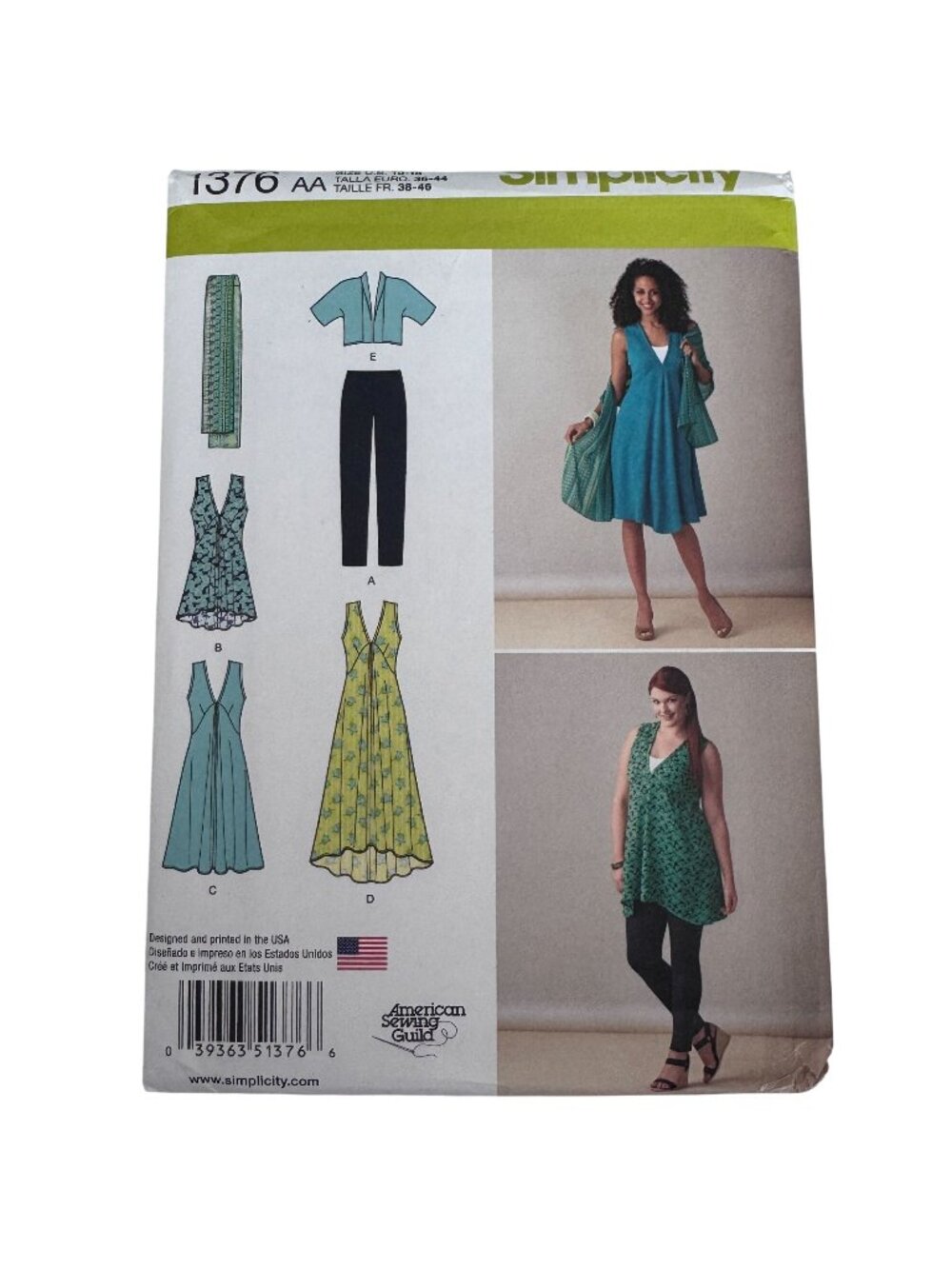 Simplicity Sewing Pattern 1376 Dress Tunic Top Modern Casual Outfit 10-18 Uncut